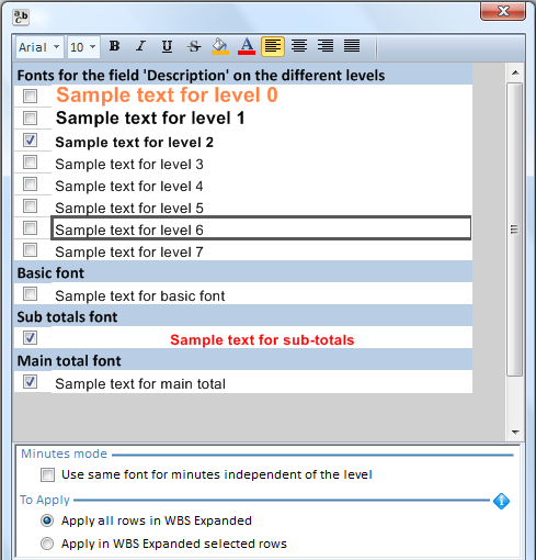 fonts settings